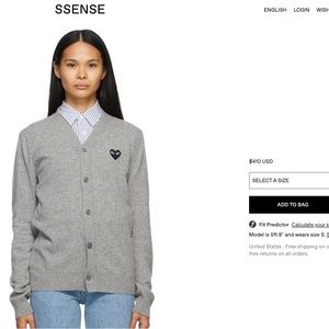 Comme des Garcons Play Grey & Black Heart Patch V-neck Cardigan